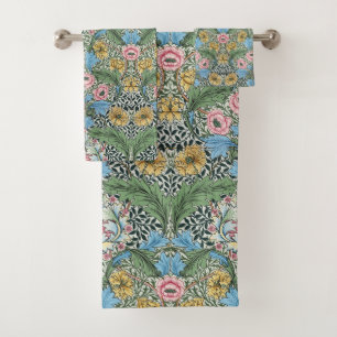 Conjunto De Toalhas William Morris Vintage Flores Florais Amarelo Azul