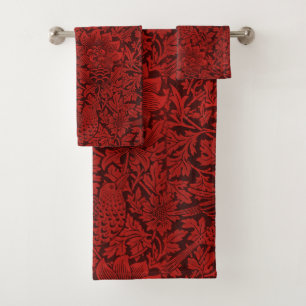 Conjunto De Toalhas William Morris Vintage Flores Pássaros Vermelho