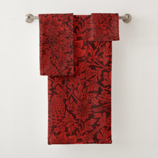 Conjunto De Toalhas William Morris Vintage Flores Pássaros Vermelho