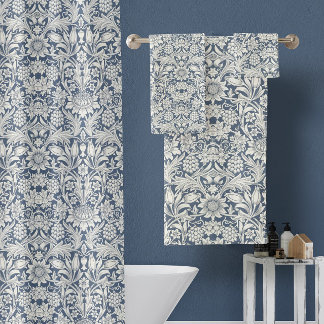 Conjunto De Toalhas William Morris Vintage Sunflower Floral Blue White