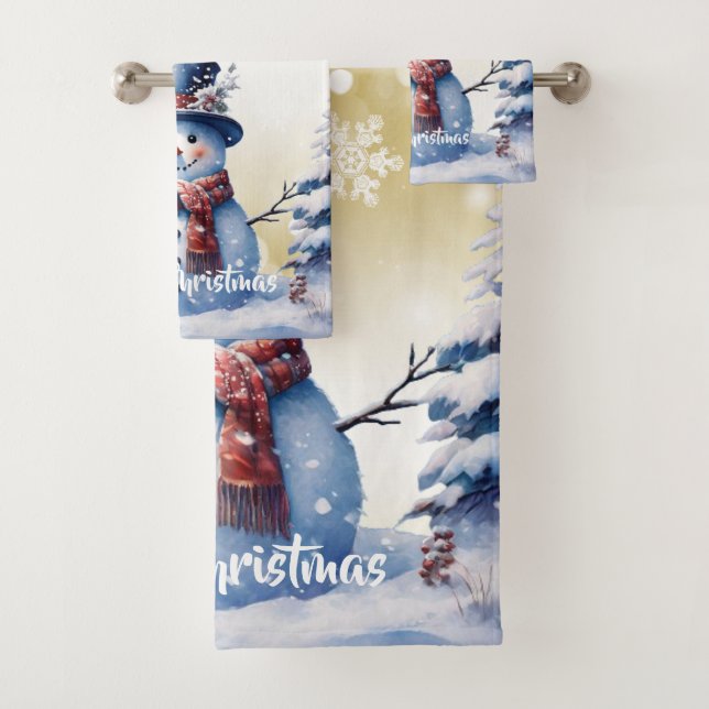 Conjunto De Toalhas Winter Forest Snowman Natal | DOURADO (Insitu)