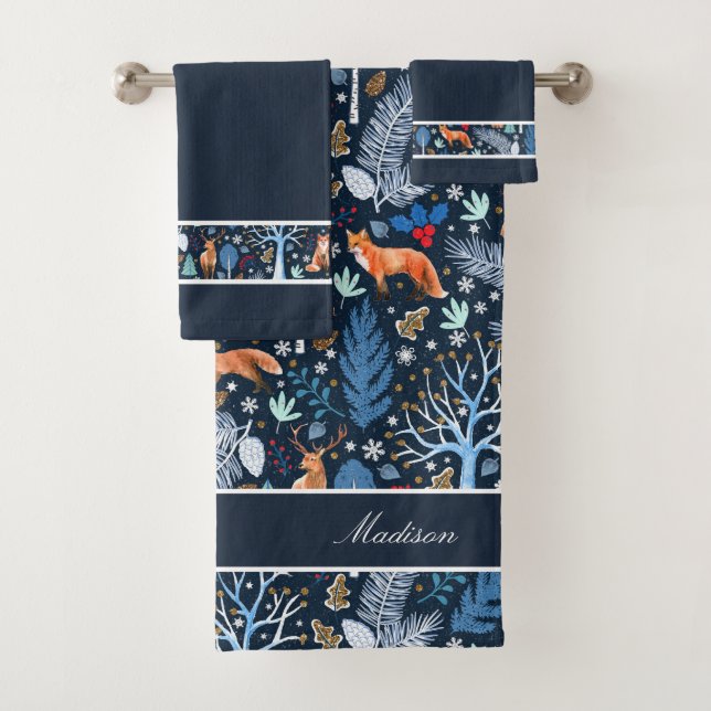 Conjunto De Toalhas Winter Woodland Blue/Dourado ID785 (Insitu)