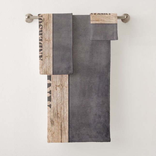 Conjunto De Toalhas Wood on Dark Background, Family Name (Insitu)