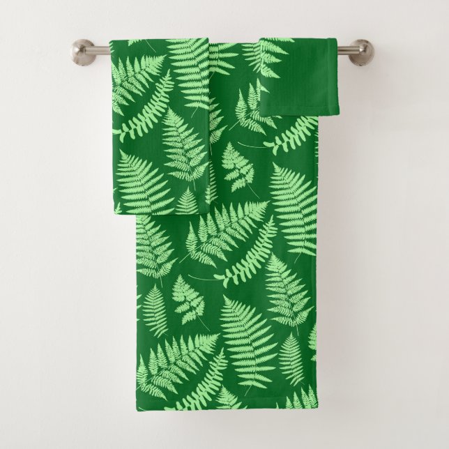 Conjunto De Toalhas Woodland Fern Pattern, Light Green e Emerald (Insitu)