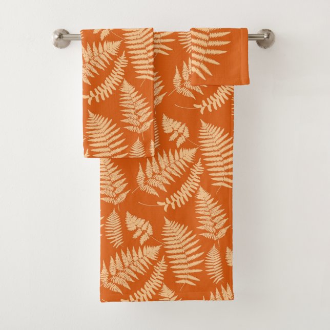 Conjunto De Toalhas Woodland Fern Pattern, Mandarin Orange (Insitu)