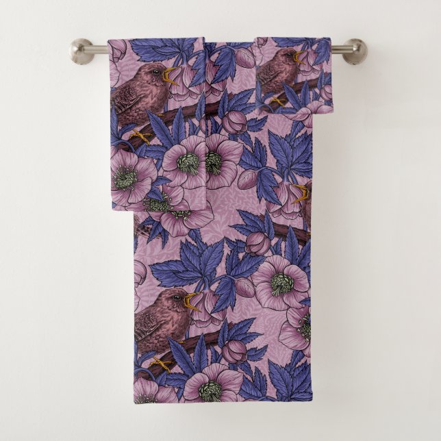 Conjunto De Toalhas Wren e hellebore, rosa e violeta (Insitu)