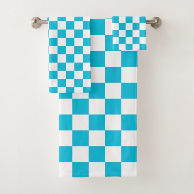 Conjunto De Toalhas Xadrez azul aqua clássico (Insitu)