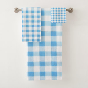 Conjunto De Toalhas Xadrez Azul Bebê