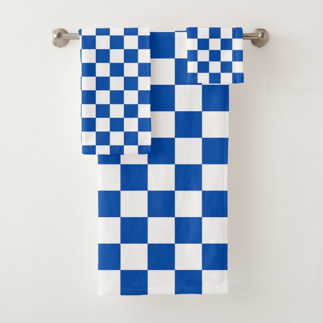 Conjunto De Toalhas Xadrez azul cobalto clássico (Insitu)