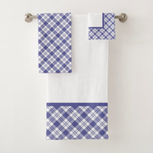 Conjunto De Toalhas Xadrez Azul E Branco