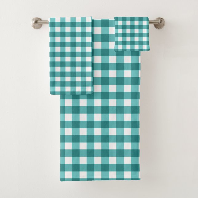 Conjunto De Toalhas Xadrez azul-verde (Insitu)