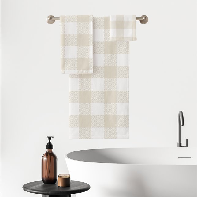 Conjunto De Toalhas Xadrez Bege Neutro Rustico Estilo Fazenda (Criador carregado)