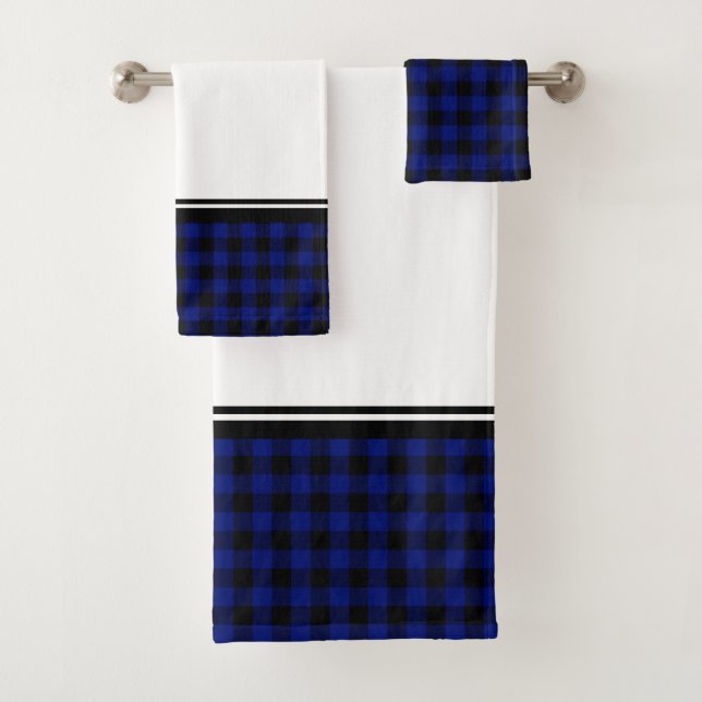 Conjunto De Toalhas Xadrez Búfalo Preto e Azul (Insitu)