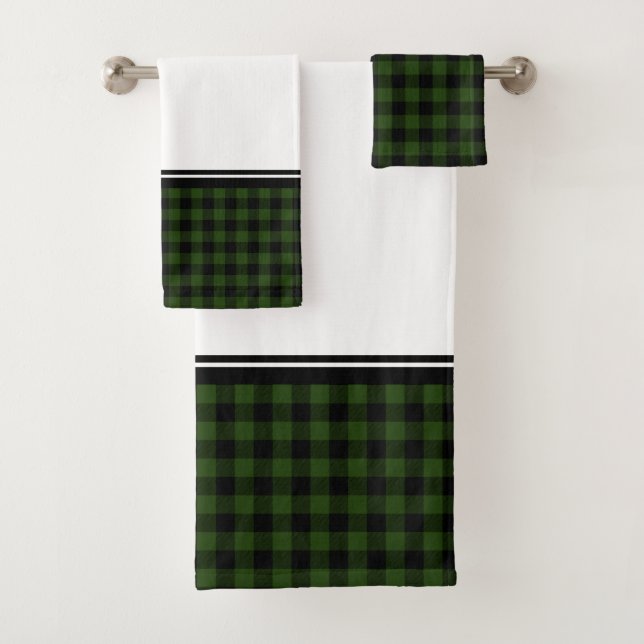 Conjunto De Toalhas Xadrez Búfalo Preto e Verde (Insitu)