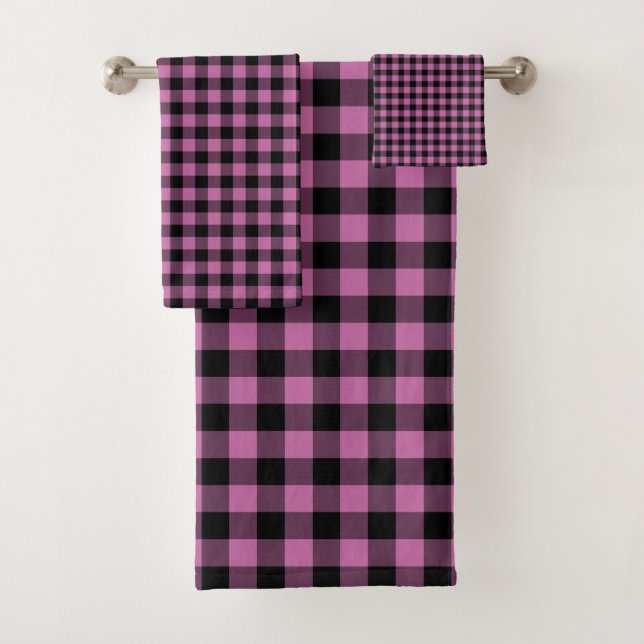 Conjunto De Toalhas Xadrez Búfalo Rosa Moderno (Insitu)