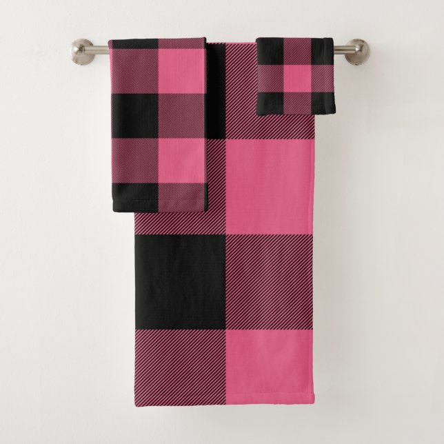 Conjunto De Toalhas Xadrez Búfalo Rústico Rosa e Preto (Insitu)