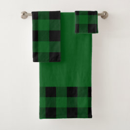 Conjunto De Toalhas Xadrez Búfalo Verde Vintage