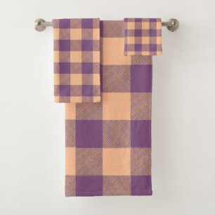 Conjunto De Toalhas Xadrez Búfalo Violeta e Bege