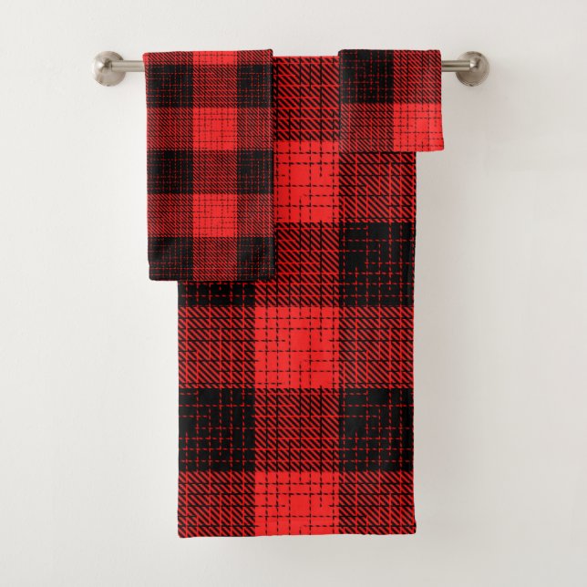 Conjunto De Toalhas Xadrez Buffalo Xadrez Preto Vermelho (Insitu)