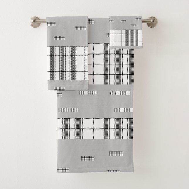 Conjunto De Toalhas Xadrez Chic Moderno Preto e Branco (Insitu)
