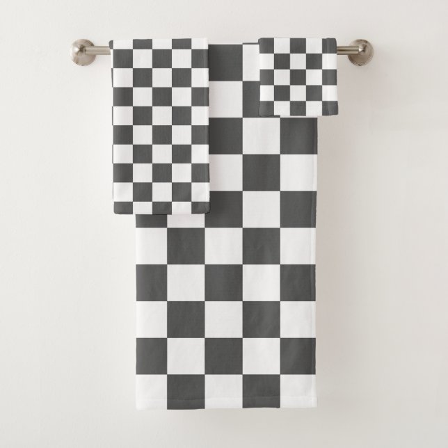 Conjunto De Toalhas Xadrez cinza escuro clássico (Insitu)