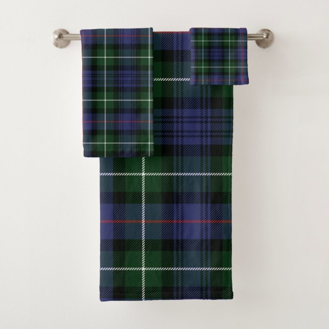 Conjunto De Toalhas Xadrez Clan MacKenzie Green Purple Check Tartan (Insitu)