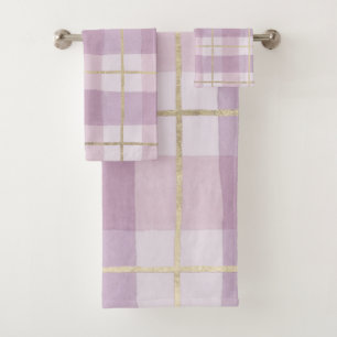 Conjunto De Toalhas Xadrez cor-de-rosa da aguarela do ouro da lavanda