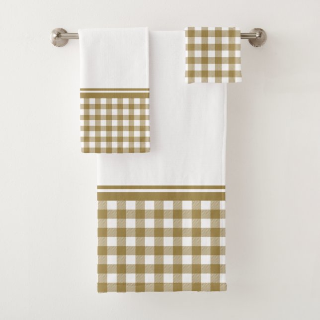 Conjunto De Toalhas Xadrez de Búfalo Dourado e Branco (Insitu)