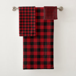 Conjunto De Toalhas Xadrez de Búfalo Vermelho e Preto Moderno