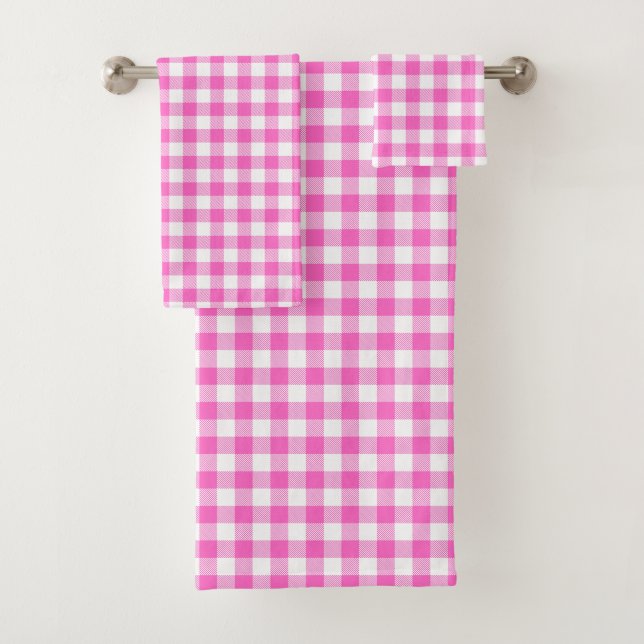 Conjunto De Toalhas Xadrez de Gingham Branca e Rosa (Insitu)