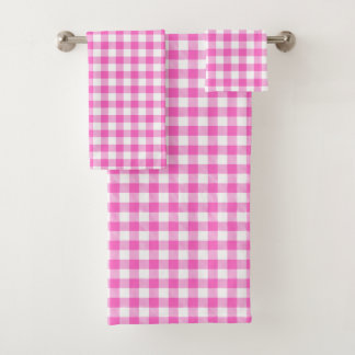 Conjunto De Toalhas Xadrez de Gingham Branco e Rosa