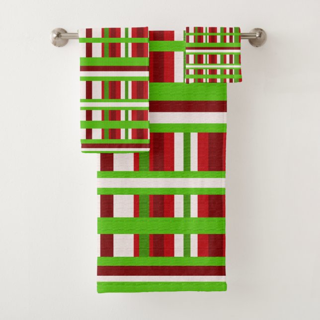 Conjunto De Toalhas Xadrez de Natal em Vermelho, Verde e Branco (Insitu)