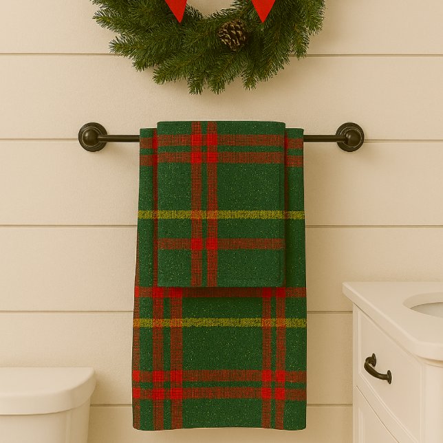 Conjunto De Toalhas Xadrez de Natal Verde Vermelho e Dourado Sparkle (Classic Christmas tartan with touch of gold sparkle  )
