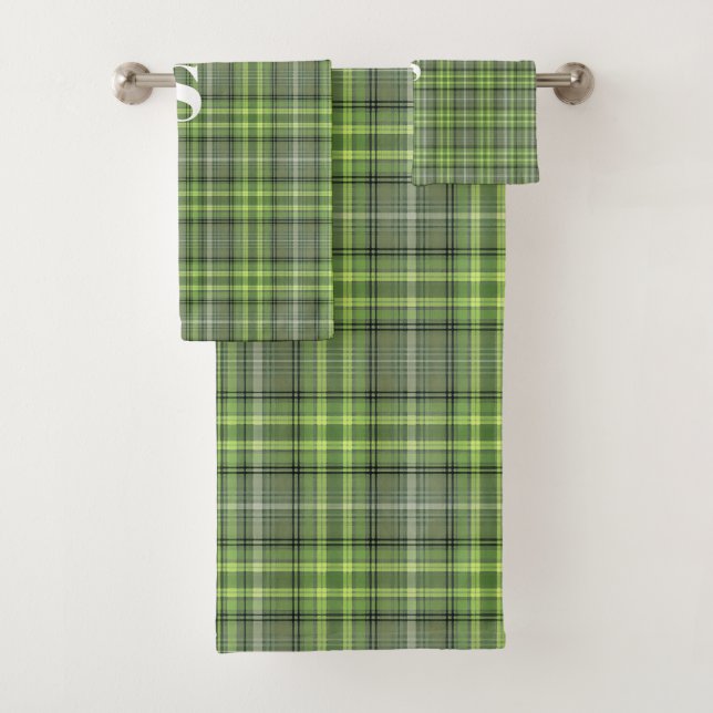 Conjunto De Toalhas Xadrez de Sage e Oliva (Insitu)