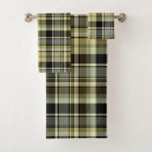Conjunto De Toalhas Xadrez de tartan amarelo-marrom.