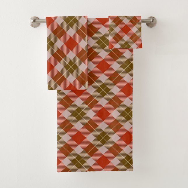 Conjunto De Toalhas Xadrez de Tartan Vermelho e Castanho (Insitu)