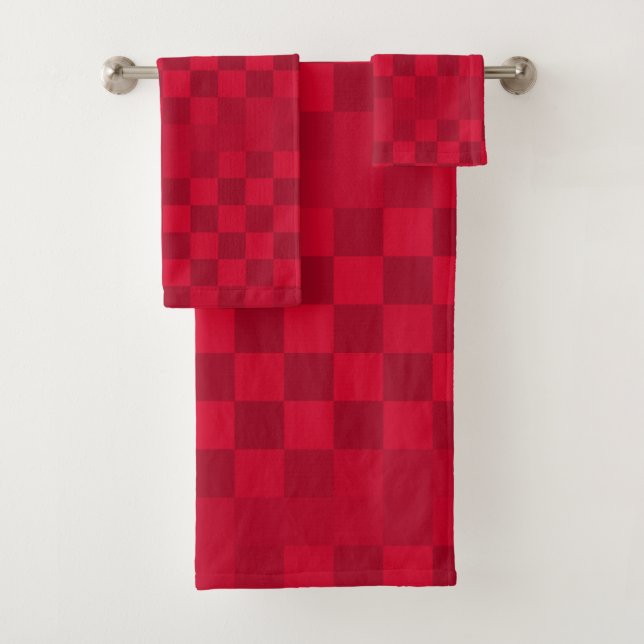 Conjunto De Toalhas Xadrez de Tons de Vermelho (Insitu)