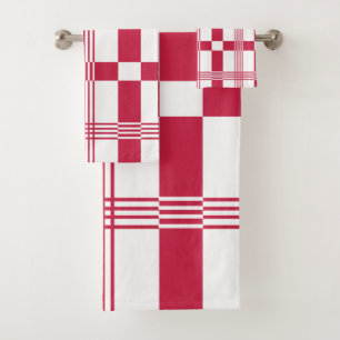 Conjunto De Toalhas Xadrez de Verificação de Tartan Branco Vermelho