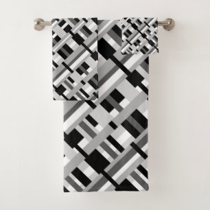 Conjunto De Toalhas Xadrez em preto, branco e Cinza Diagonal