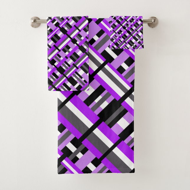 Conjunto De Toalhas Xadrez em roxo, preto e Cinza Diagonal (Insitu)