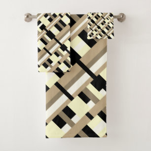 Conjunto De Toalhas Xadrez em Taupe, Tan, Preto, Branco Moderno Diagon