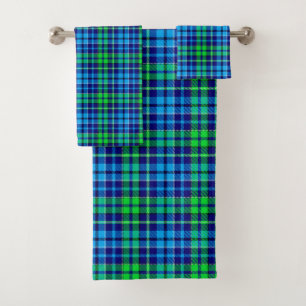 Conjunto De Toalhas Xadrez Escocês Azul e Verde Azul Marinho