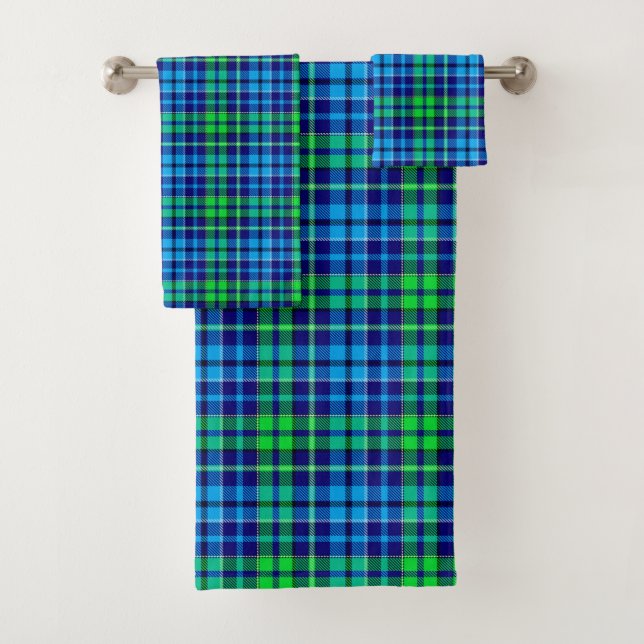 Conjunto De Toalhas Xadrez Escocês Azul e Verde Azul Marinho  (Insitu)