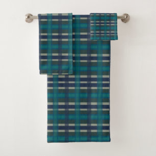 Conjunto De Toalhas Xadrez Escocês Azul Verde Roxo E Turquesa
