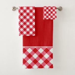 Conjunto De Toalhas xadrez escocês clássico vermelho branco textura. 
