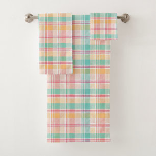 Conjunto De Toalhas Xadrez Escocês Multicolorido