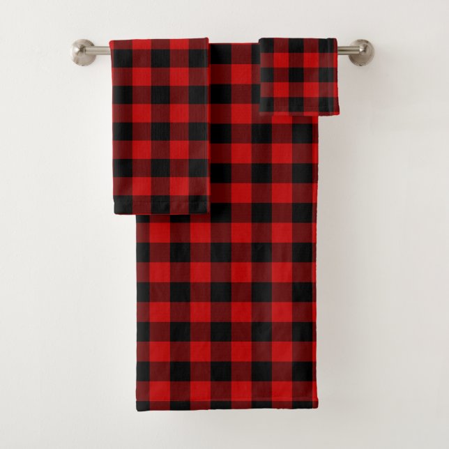 Conjunto De Toalhas Xadrez Lenhador Preto Vermelho (Insitu)