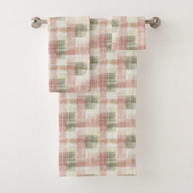 Conjunto De Toalhas Xadrez Listras Rosa Chic Creme Menta   (Insitu)