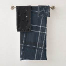 Conjunto De Toalhas Xadrez marinho estrelas de férias azuis