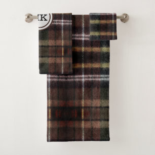 Conjunto De Toalhas Xadrez Marrom Monograma